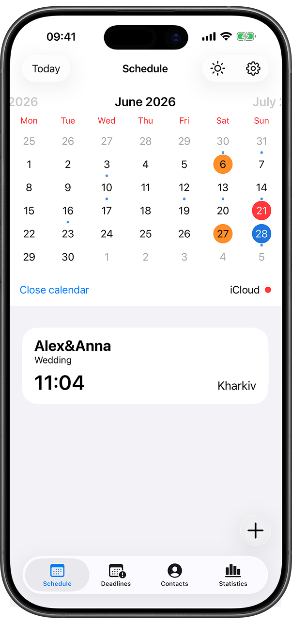 Events Notes home screen